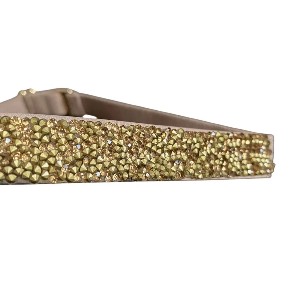 BCBG Thin Elastic Jeweled Rhinestone Glitter Adjustable Belt Gold Hardware - S